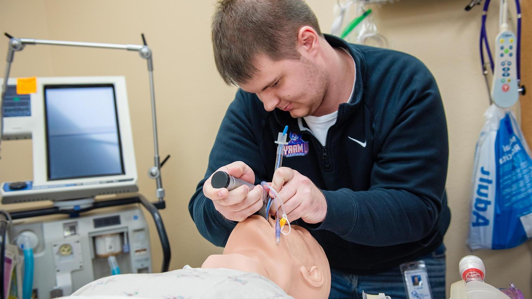 Student practicing in the Respiratory Therapy labs.